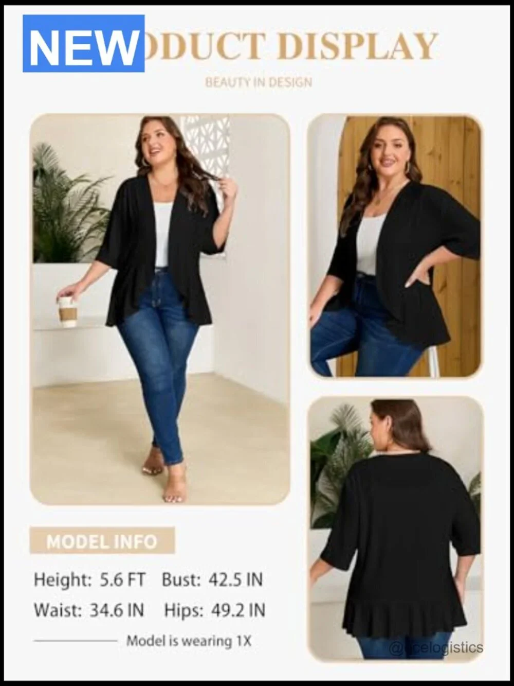 Plus Size Cardigan Half Sleeve Netted Knit Ruffle Kimono Cover Up 1X-5X